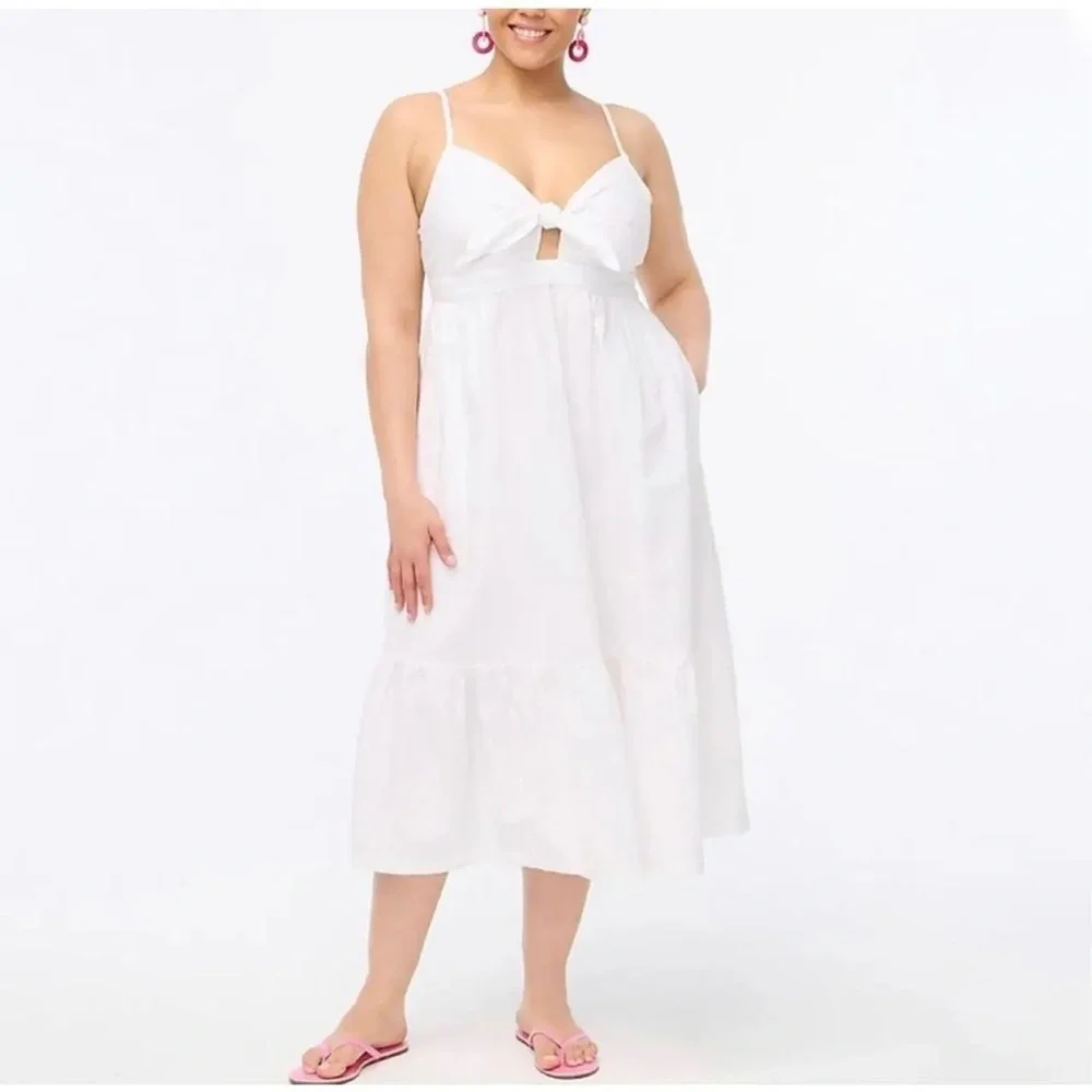 J. Crew Factory Women’s White Seersucker Tie Front Midi Dress NWT Size 18 - Picture 1 of 13